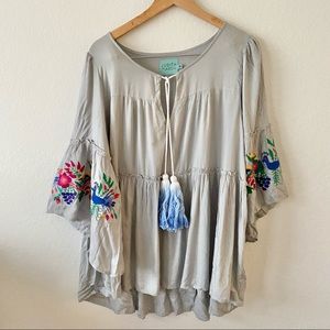 Judith March Embroidered Tassle Tunic Top Sz M